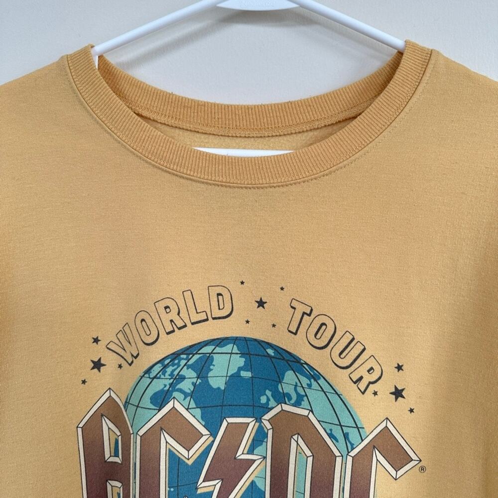 AC/DC Sweatshirt Yellow Long Sleeve Pullover 1979 World Tour Band Reprint SMALL - Picture 2 of 9